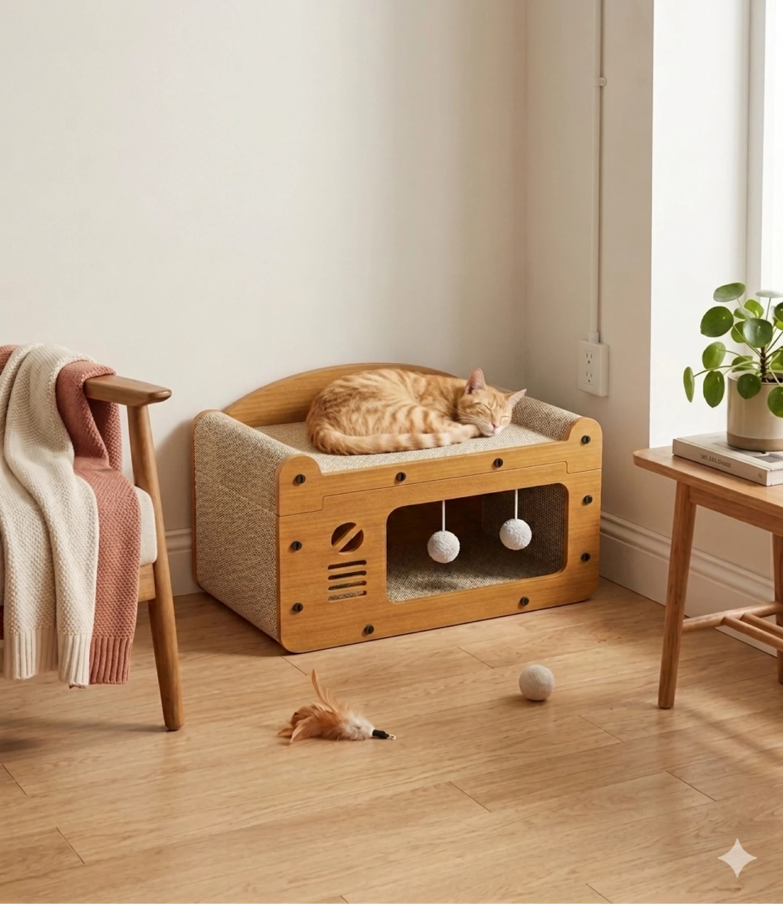 🐱 Lit / Cabane Griffoir pour Chat - Style Radio Rétro 